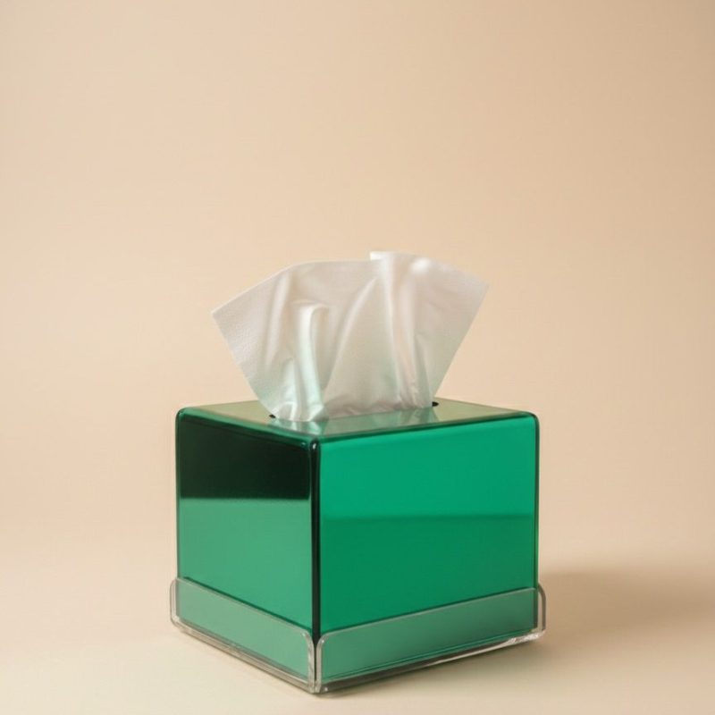 BOITE A MOUCHOIR PLEXIGLASS  VERT MIROIR CARRE