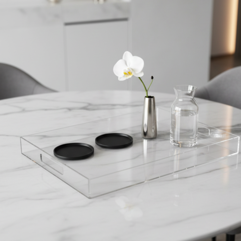 PLATEAUX RECTANGULAIR TRANSPARENT EN PLEXIGLASS 43X33cm