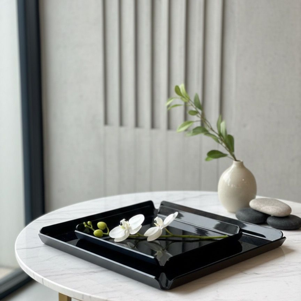 PLATEAUX SUMMER DUO NOIR EN PLEXIGLASS CARRE 30X30cm + 20X20cm