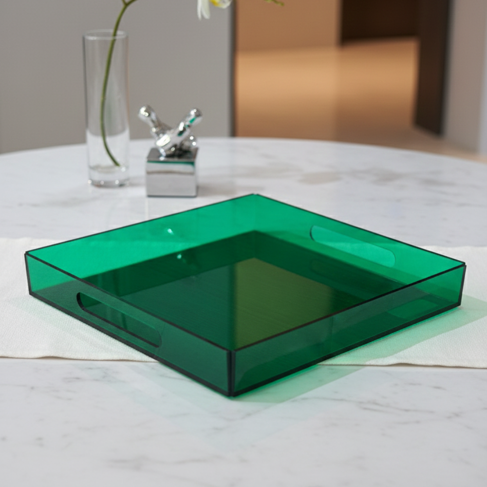 PLATEAUX CARRE VERT EN PLEXIGLASS 23x23cm