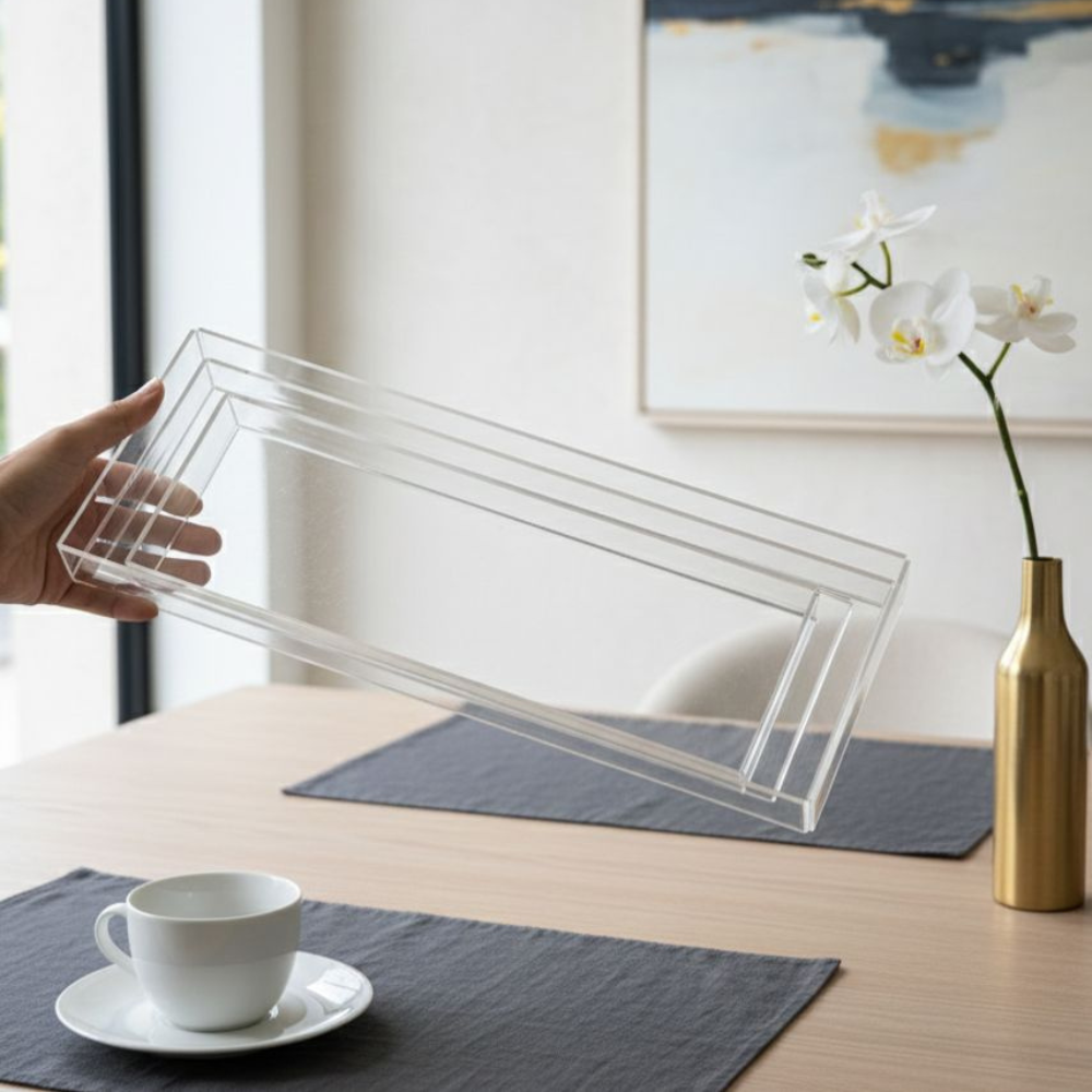 PLATEAUX TRIO TRANSPARANT EN PLEXIGLASS