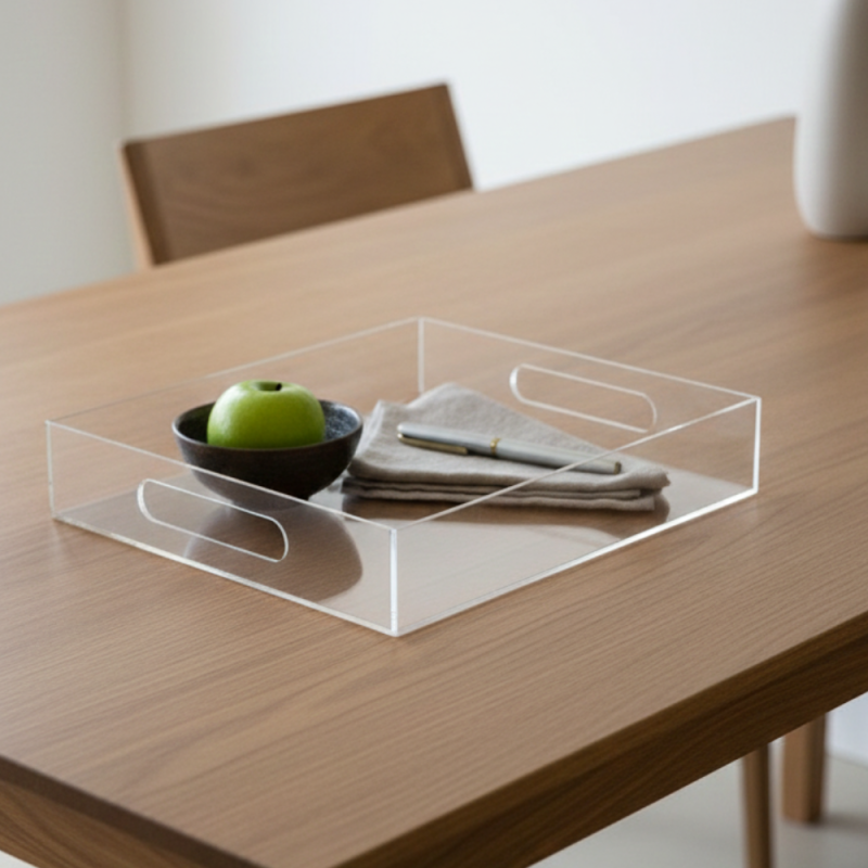 PLATEAUX CARRE TRANSPARENT EN PLEXIGLASS 23x23cm
