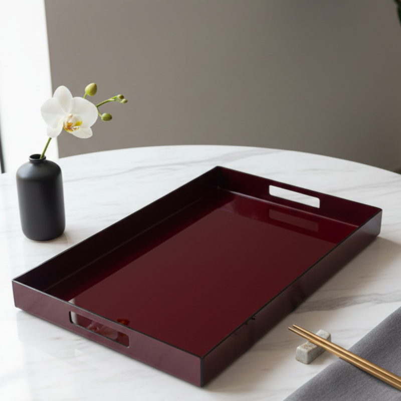 PLATEAUX RECTANGULAIR ROUGE EN PLEXIGLASS 43x33cm