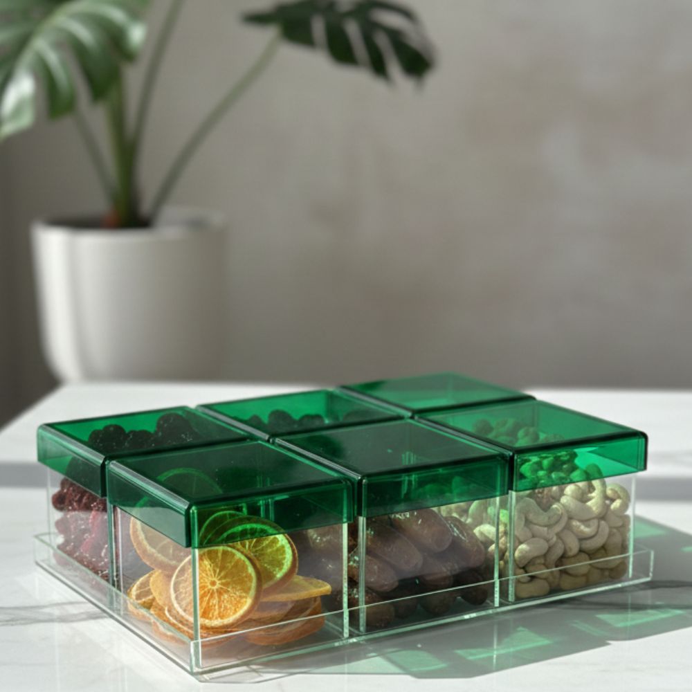 6 BONBONNIERES A COUVERCLE VERT