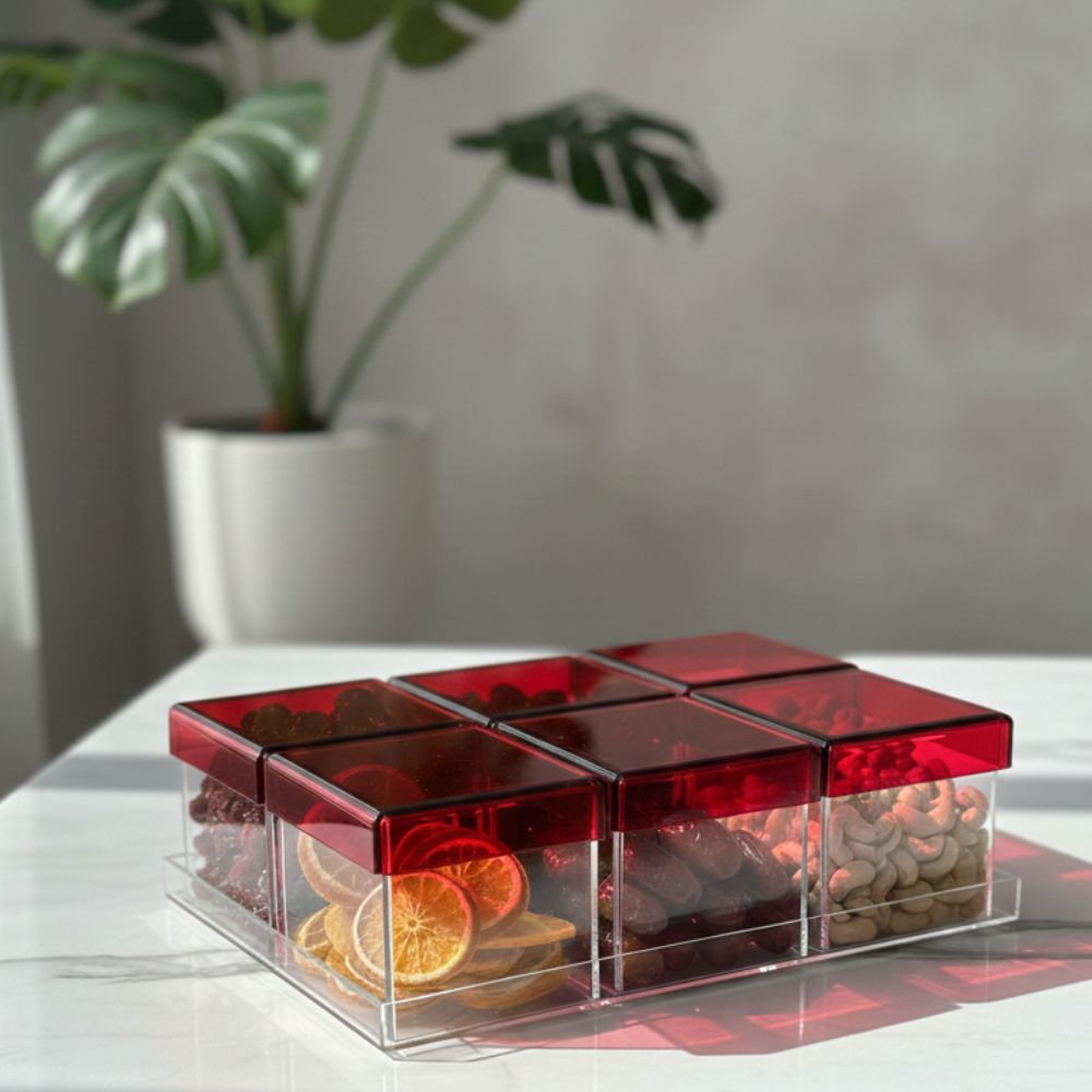 6 BONBONNIERES A COUVERCLE ROUGE