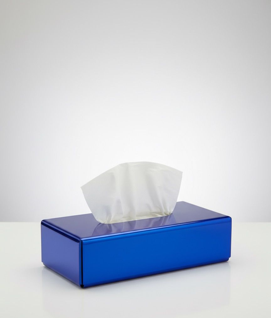 BOITE A MOUCHOIR PLEXIGLASS MIROIR BLEU CLAIR REC