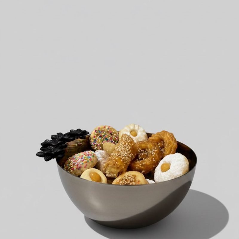 Bol en inox Poli et Ornement Floral Noir pm