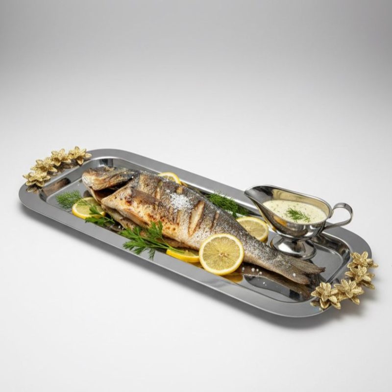 Plateau de Service Rectangulaire en Inox Poli GM