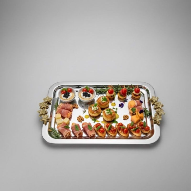 PLATEAUX RECTANGULAIRE FLORAL DORE GM1