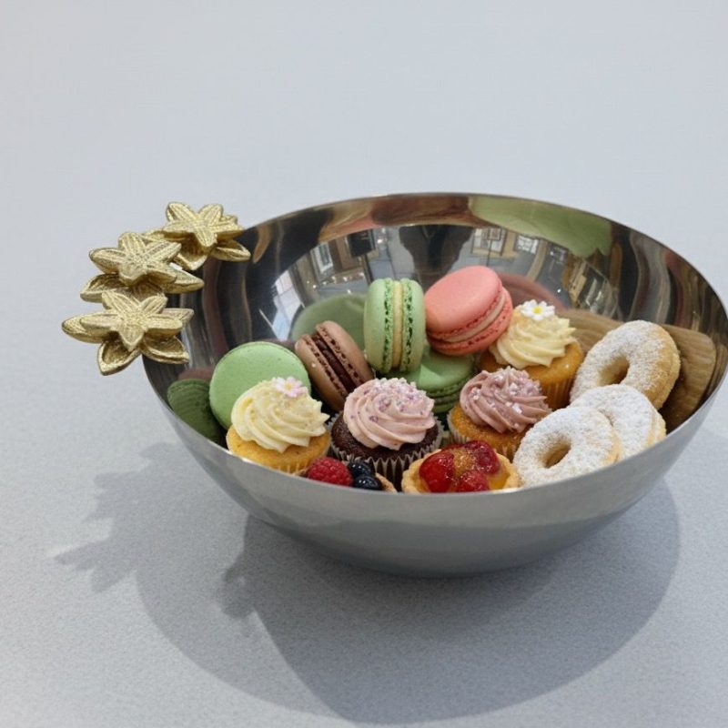 Bol en inox Poli et Ornement Floral doré GM