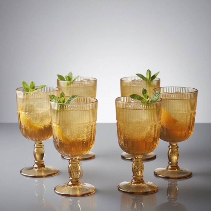 6 VERRE A PIED AMBRE LIVELLARA