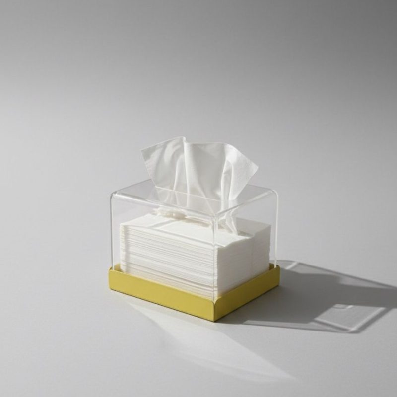 BOITE A MOUCHOIR PLEXIGLASS METAL JAUNE CAR