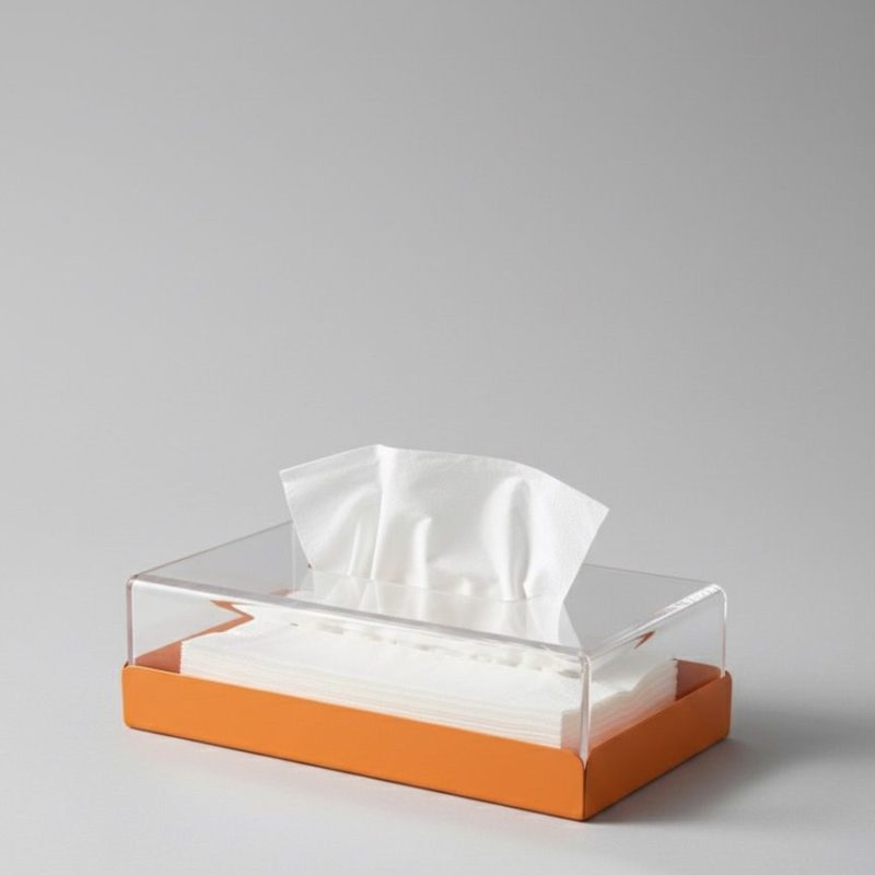 BOITE A MOUCHOIR PLEXIGLASS METAL ORANGE REC