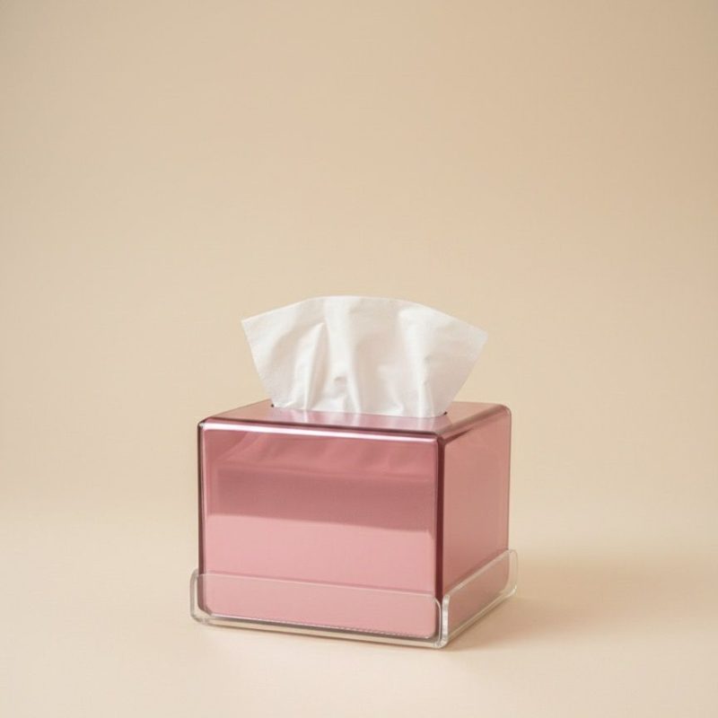 BOITE A MOUCHOIR PLEXIGLASS MIROIR ROSE CARRE