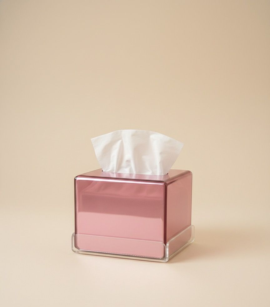 BOITE A MOUCHOIR PLEXIGLASS MIROIR ROSE CARRE