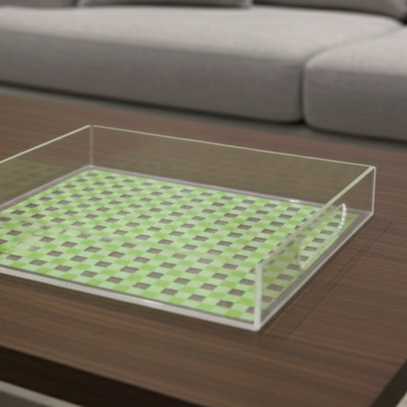 PLATEAUX CAREE VICHY VERT EN PLEXIGLASS 23x23cm