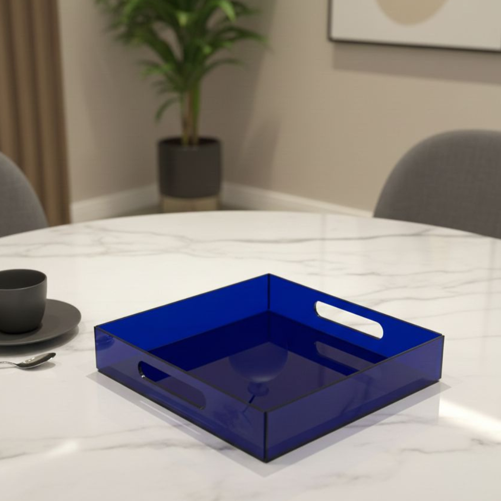 PLATEAUX CARRE BLEU EN PLEXIGLASS 23x23cm