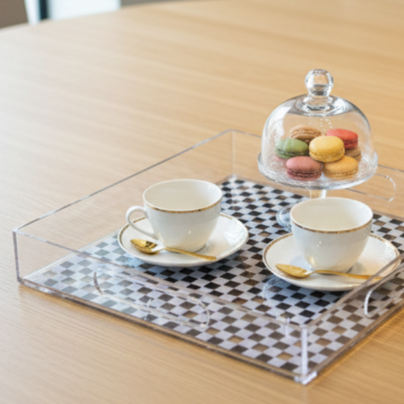 PLATEAUX CAREE VICHY NOIR EN PLEXIGLASS 23x23cm