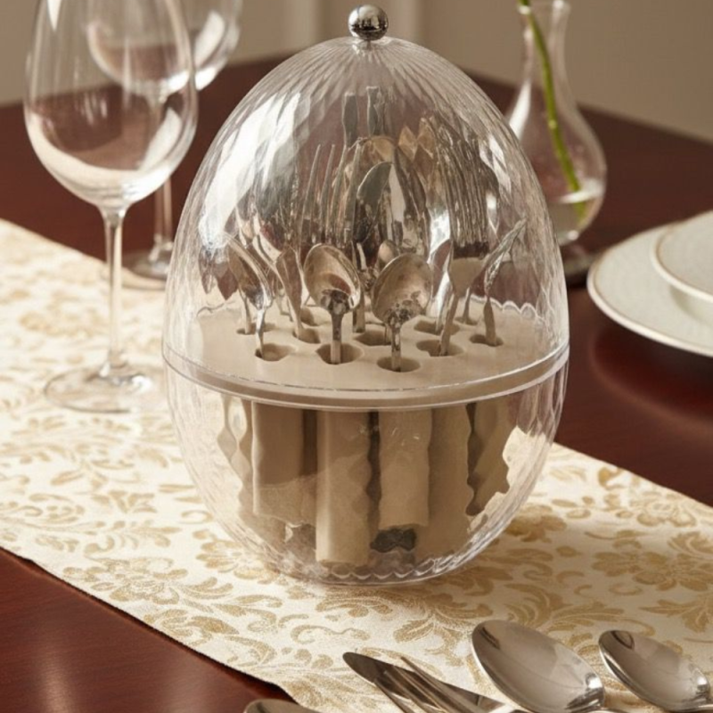 OEUF GRAND PLEXI AVEC 24 COUVERTS EN INOX