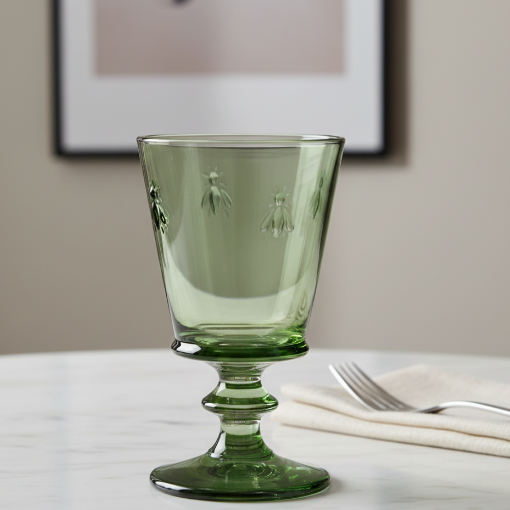 6 VERRE A PIED ABEILLE VERT OLIVE