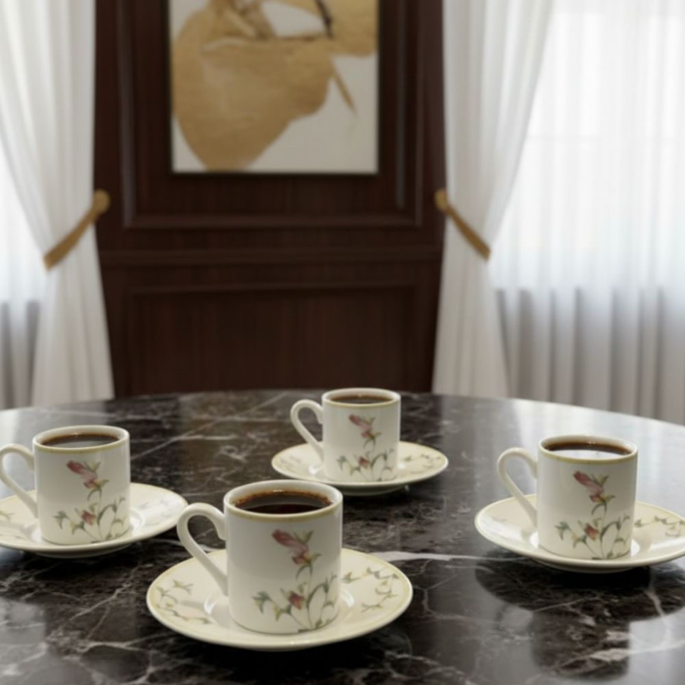 6 TASSES + SOUS TASSES ROSEE